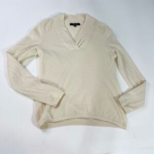 Alex Marie Sweater Womens Large Ivory Cashmere V-Neck Long Sleeve Pullover